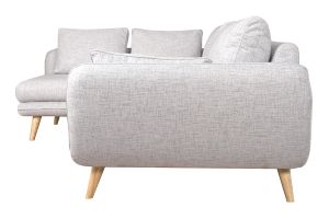 Canapé d'angle gauche scandinave 5 places en tissu gris clair chiné et bois clair CREEP