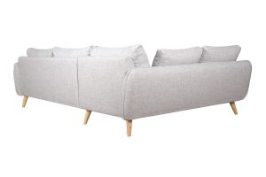 Canapé d'angle gauche scandinave 5 places en tissu gris clair chiné et bois clair CREEP