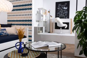 Bibliothèque ouverte séparateur design blanc laqué brillant L139 cm COMO