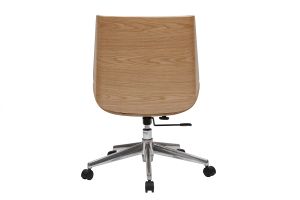 Chaise de bureau à roulettes design blanc, bois clair et acier chromé CURVED