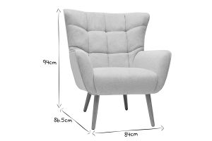 Fauteuil scandinave en tissu effet velours texturé beige et bois clair AVERY