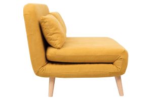 Zweisitzer-Relaxsessel aus Samtstoff in Senfgelb und hellem Holz AMIKO