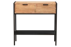 Console avec rangements 2 tiroirs en bois massif et métal noir L80 cm ARTHUS