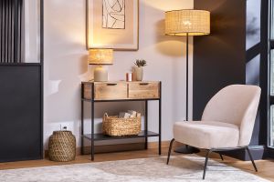 Console avec rangements 2 tiroirs en bois massif et métal noir L80 cm ARTHUS