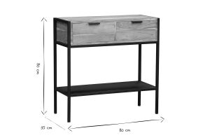 Console avec rangements 2 tiroirs en bois massif et métal noir L80 cm ARTHUS