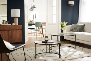 Tables basses gigognes rondes design verre trempé et métal noir TAHL (lot de 2)