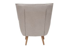 Fauteuil scandinave en tissu effet velours texturé beige et bois clair AVERY
