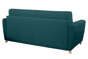 Canapé convertible 3 places en tissu bleu canard et bois clair avec matelas L140 cm 13 cm GRAHAM