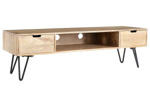 Meuble TV en bois manguier massif et métal noir L150 VIBES