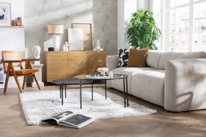 Buffet industriel en bois manguier massif et métal noir 3 portes L145 cm YPSTER