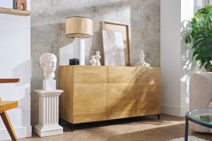 Buffet industriel en bois manguier massif et métal noir 3 portes L145 cm YPSTER