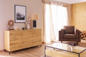 Buffet industriel en bois manguier massif et métal noir 3 portes L145 cm YPSTER