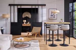 Table haute industrielle en bois manguier massif et métal noir L115 cm YPSTER