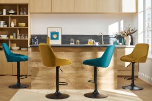 Tabourets de bar design réglables velours bleu pétrole (lot de 2) HOLO
