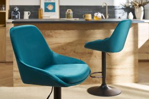 Tabourets de bar design réglables velours bleu pétrole (lot de 2) HOLO