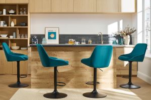 Tabourets de bar design réglables velours bleu pétrole (lot de 2) HOLO
