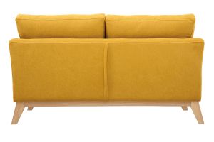 Canapé scandinave déhoussable 2 places en tissu effet velours jaune moutarde et bois clair OSLO