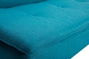 Canapé convertible scandinave 3 places en tissu bleu canard et bois clair SENSO