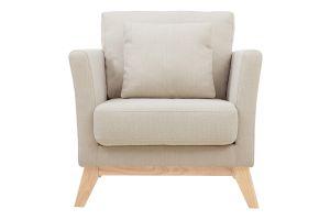 Fauteuil scandinave déhoussable en tissu beige et bois clair OSLO