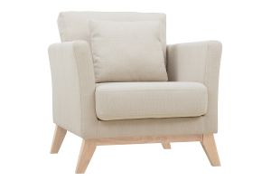 Fauteuil scandinave déhoussable en tissu beige et bois clair OSLO