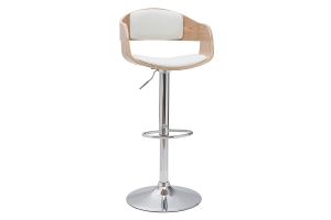 Tabouret de bar design réglable blanc et bois clair EUSTACHE