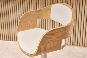 Tabouret de bar design réglable blanc et bois clair EUSTACHE