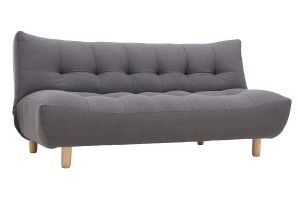 Canapé convertible scandinave 3 places en tissu gris foncé et bois clair YUMI