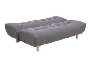 Canapé convertible scandinave 3 places en tissu gris foncé et bois clair YUMI