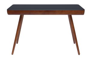Bureau connecté multimédia avec tiroir en verre noir et bois foncé noyer L120 cm CLEVER