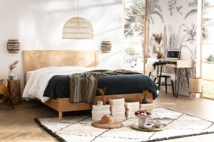 Bureau avec rangement en bois manguier massif et métal noir L116 cm VIBES