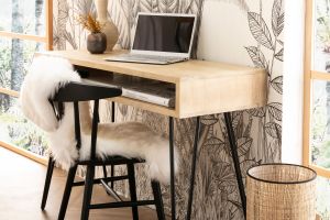 Bureau avec rangement en bois manguier massif et métal noir L116 cm VIBES