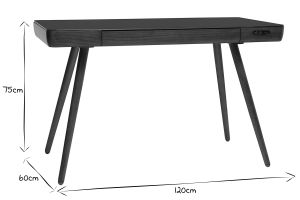 Bureau connecté multimédia avec tiroir en verre noir et bois foncé noyer L120 cm CLEVER