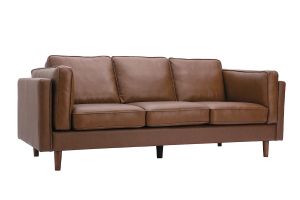 Canapé vintage 3 places cuir marron et bois foncé BRADLEY