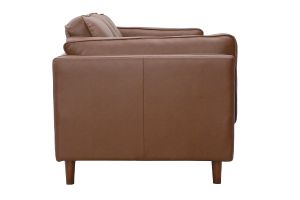 Canapé vintage 3 places cuir marron et bois foncé BRADLEY