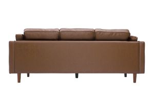 Canapé vintage 3 places cuir marron et bois foncé BRADLEY