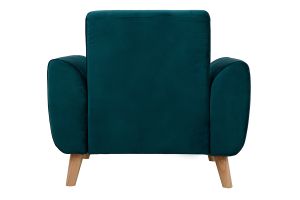 Fauteuil scandinave en tissu velours bleu pétrole et bois clair EKTOR