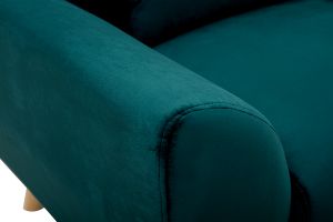 Fauteuil scandinave en tissu velours bleu pétrole et bois clair EKTOR