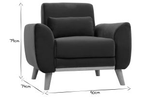 Fauteuil scandinave en tissu velours bleu pétrole et bois clair EKTOR