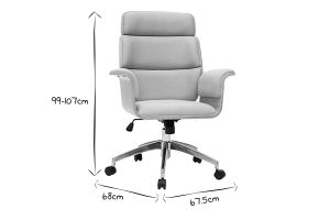 Fauteuil de bureau à roulettes design en tissu gris clair, bois clair et acier chromé ELON