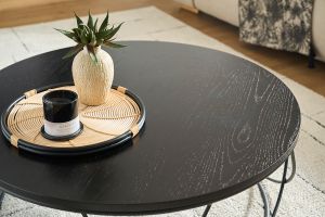Table basse ronde bois noir et métal noir D80 cm LACE