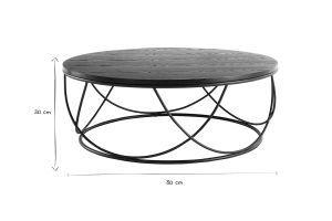 Table basse ronde bois noir et métal noir D80 cm LACE