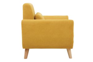 Fauteuil scandinave en tissu effet velours jaune moutarde et bois clair  EKTOR