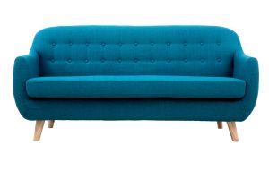 Divano scandinavo 3 posti sfoderabile blu anatra e legno YNOK