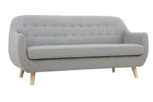 Canapé scandinave déhoussable 3 places en tissu gris clair et bois clair YNOK