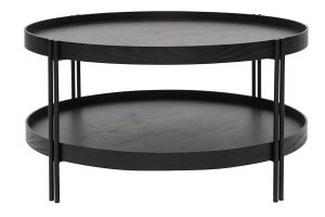 Table basse ronde design bois noir et métal noir D80 cm TWICE