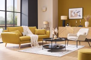 Table basse ronde design bois noir et métal noir D80 cm TWICE