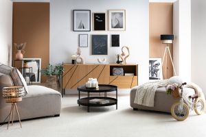 Table basse ronde design bois noir et métal noir D80 cm TWICE