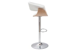 Tabouret de bar design réglable blanc et bois clair OKTAV