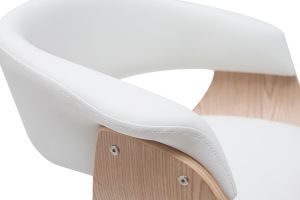 Tabouret de bar design réglable blanc et bois clair OKTAV