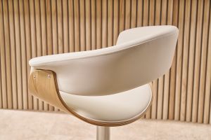 Tabouret de bar design réglable blanc et bois clair OKTAV